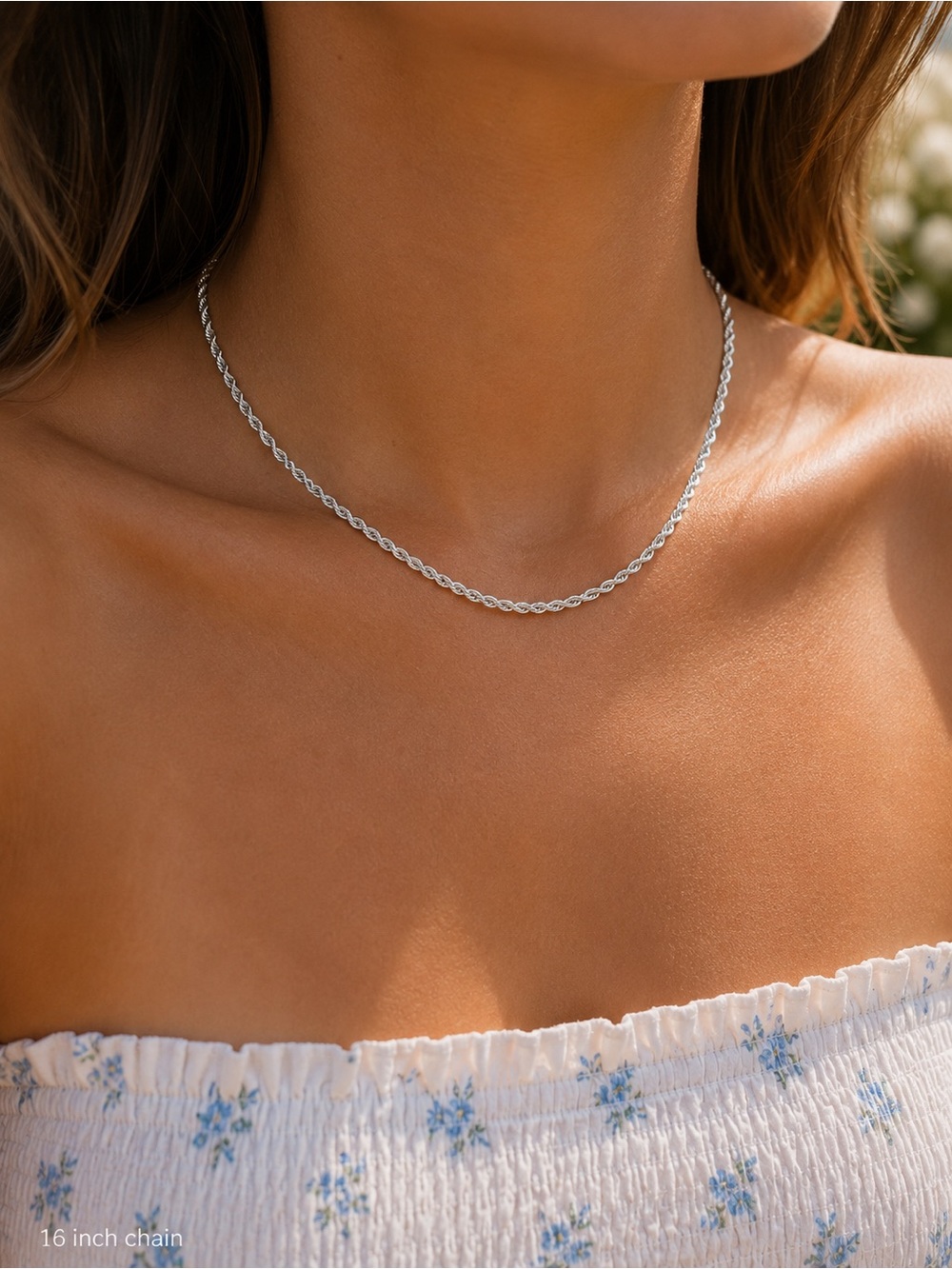 White Gold Filled Rope Chain Necklace - 16 Inches